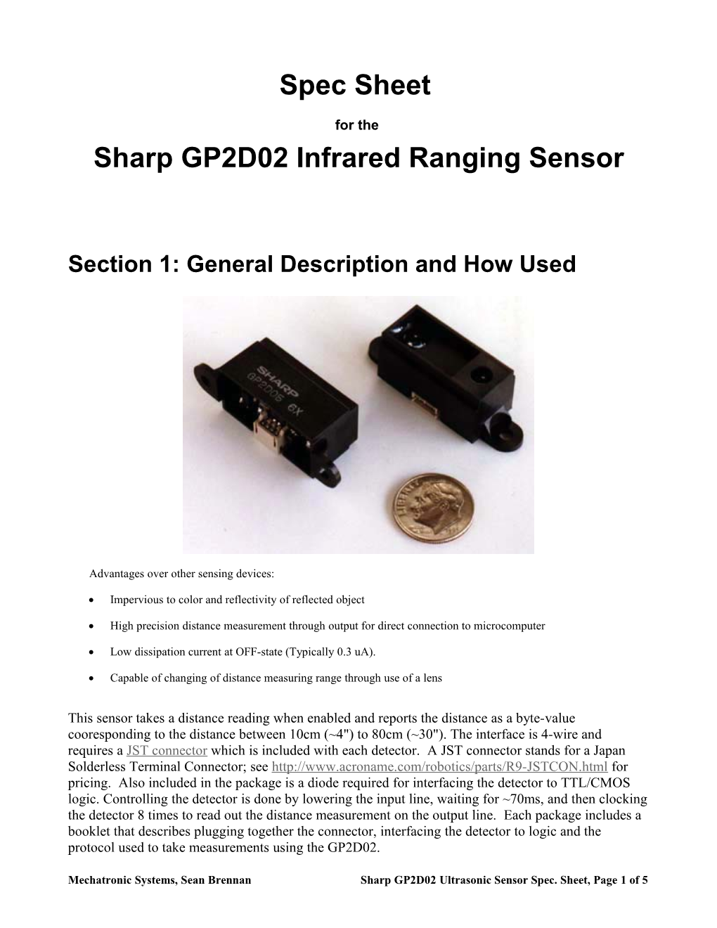 Sharp GP2D02 Infrared Ranging Sensor