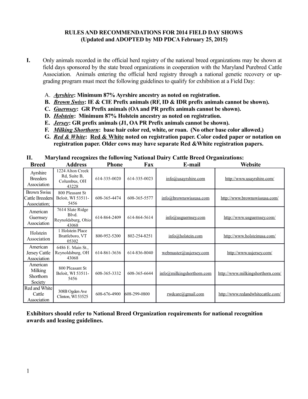 Rules and Recommendations for 2004 Field Day Shows