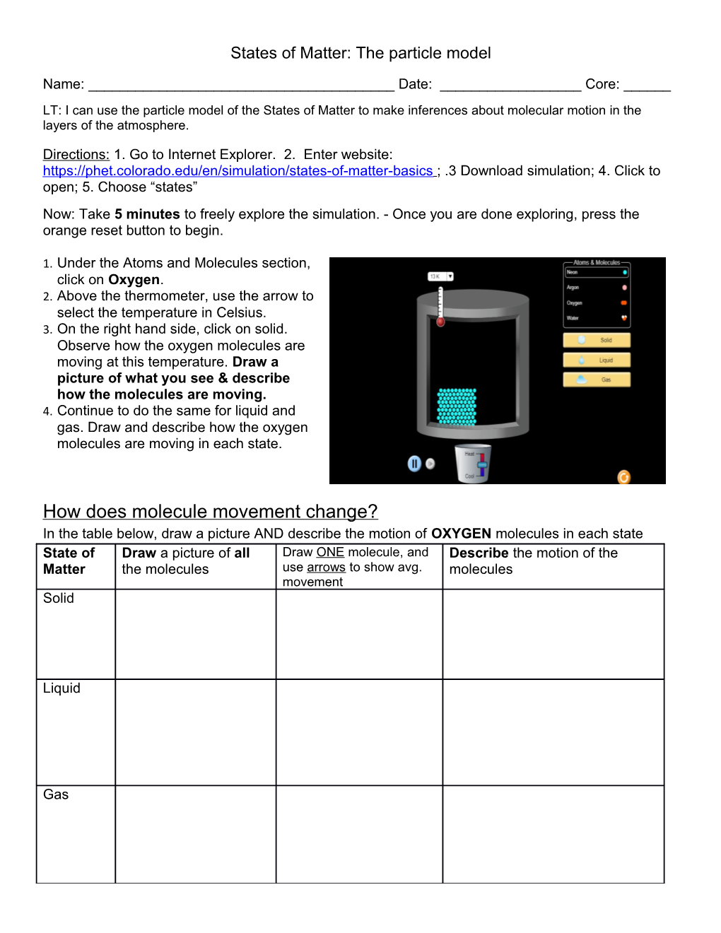 States of Matter: the Particle Model