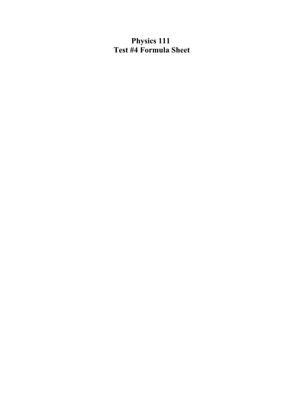 Test #4 Formula Sheet