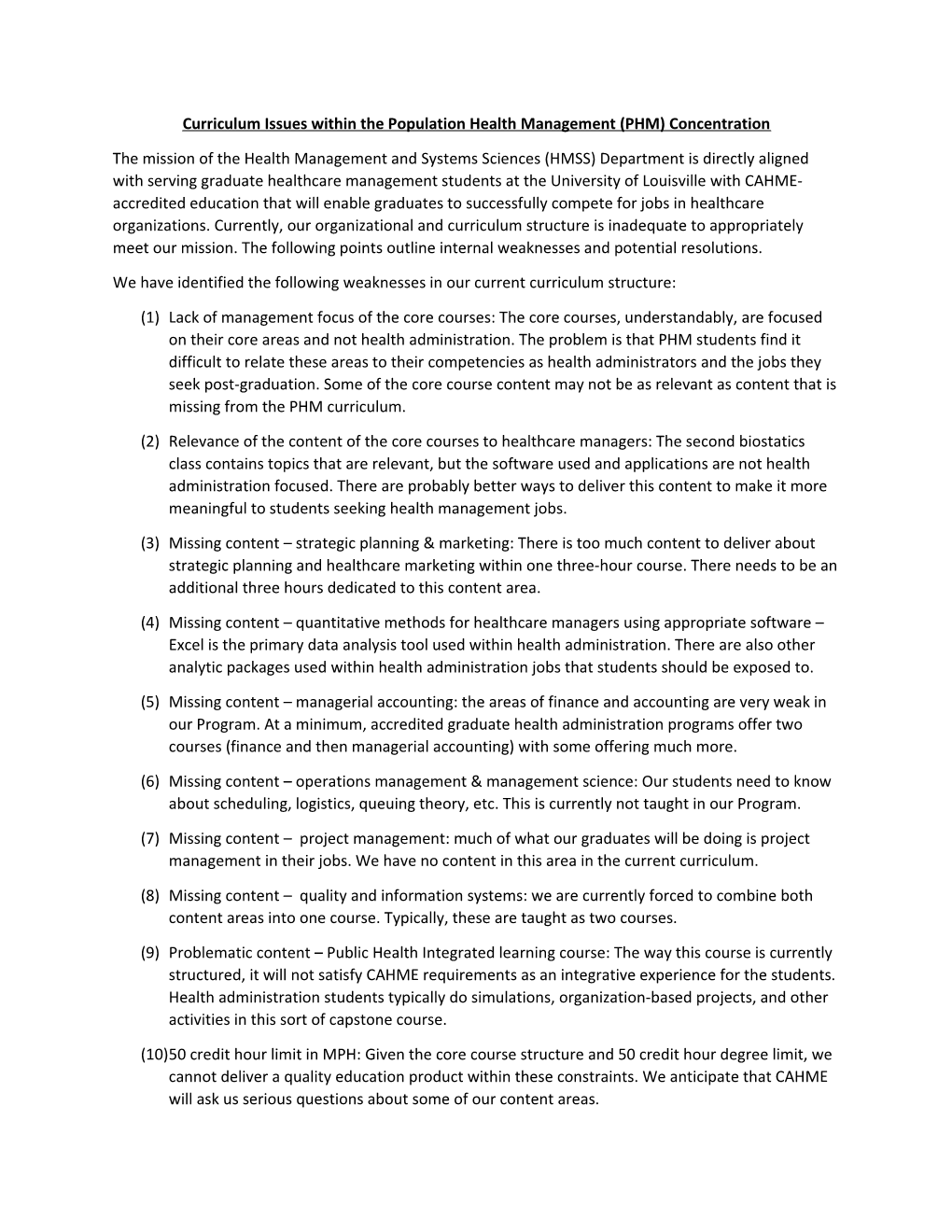 Curriculum Issues in Population Health Management Concentration Ver3