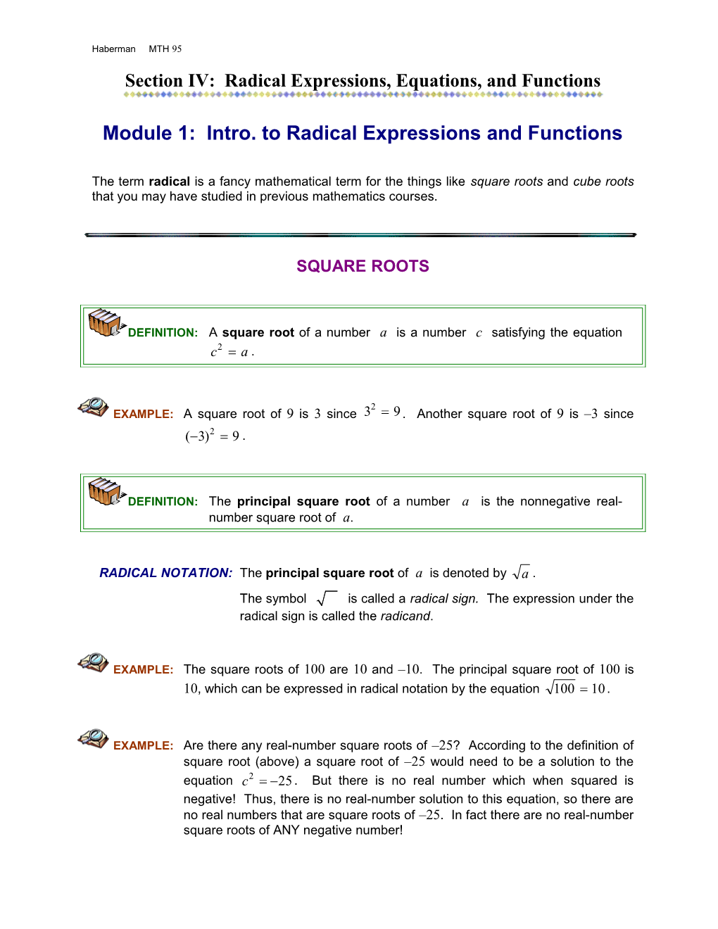 Module 1: Introduction to Radical Expressions and Functions