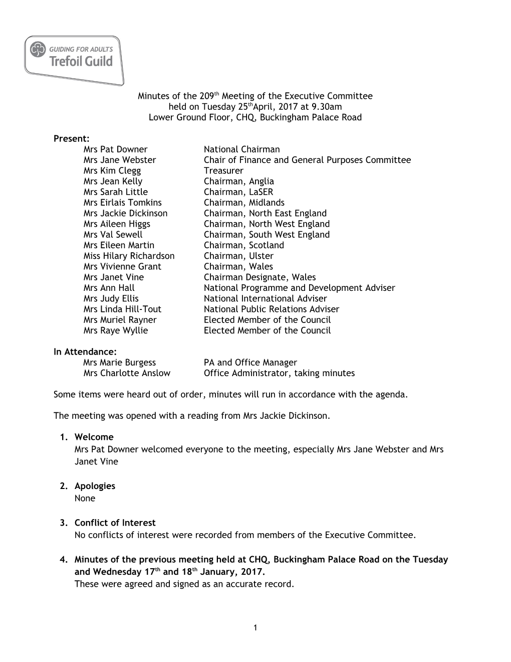 Minutes of the 209Th Meeting of the Executive Committee