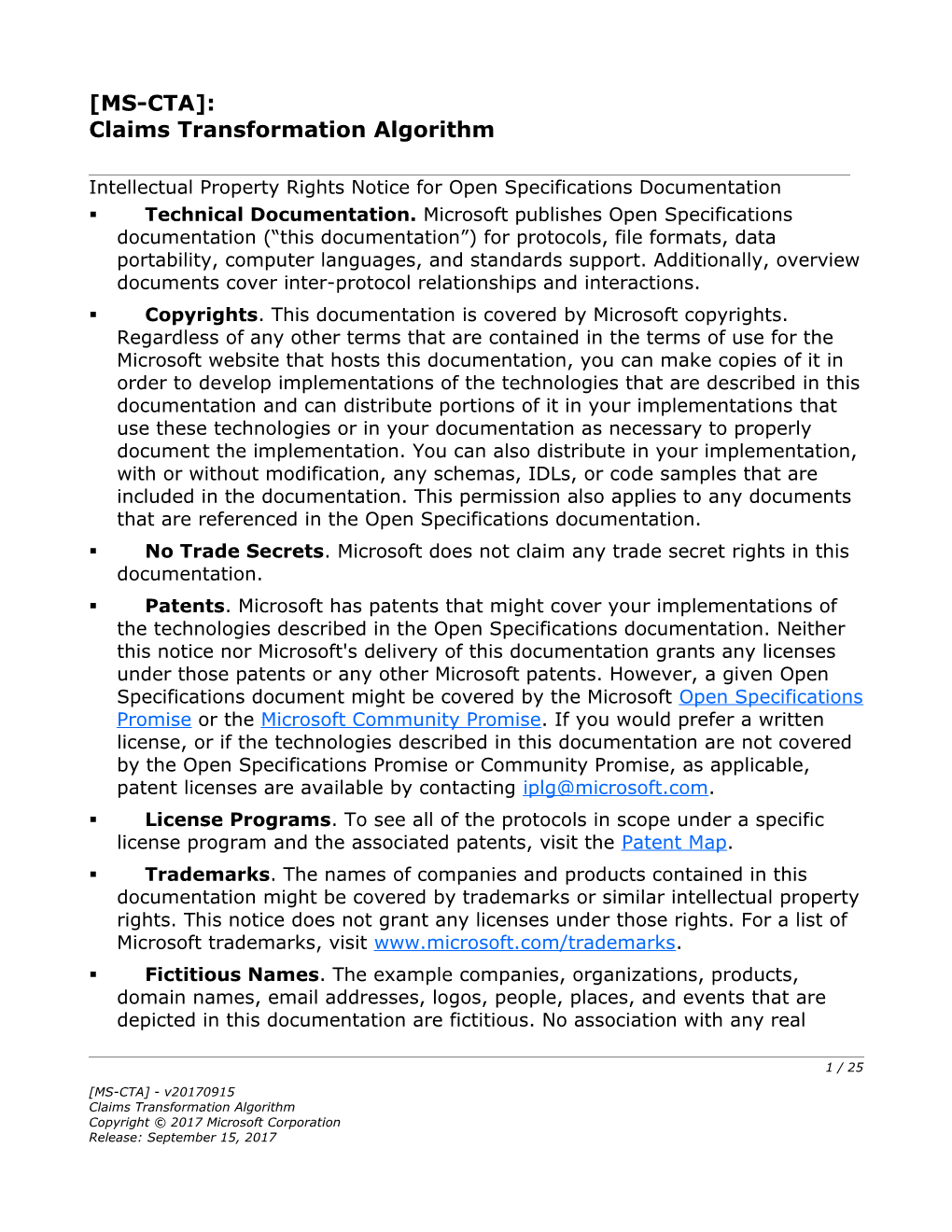 Claims Transformation Algorithm