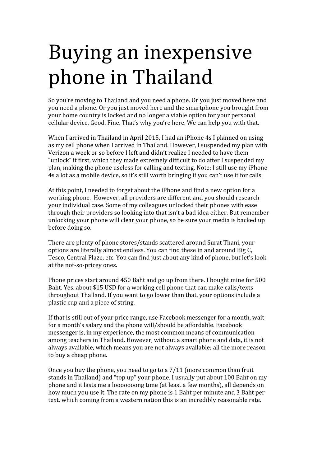 Buying an Inexpensive Phone in Thailand