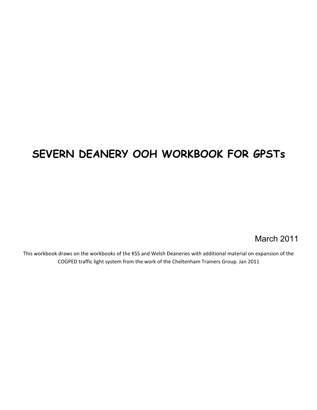 SEVERN DEANERY OOH WORKBOOK for Gpsts