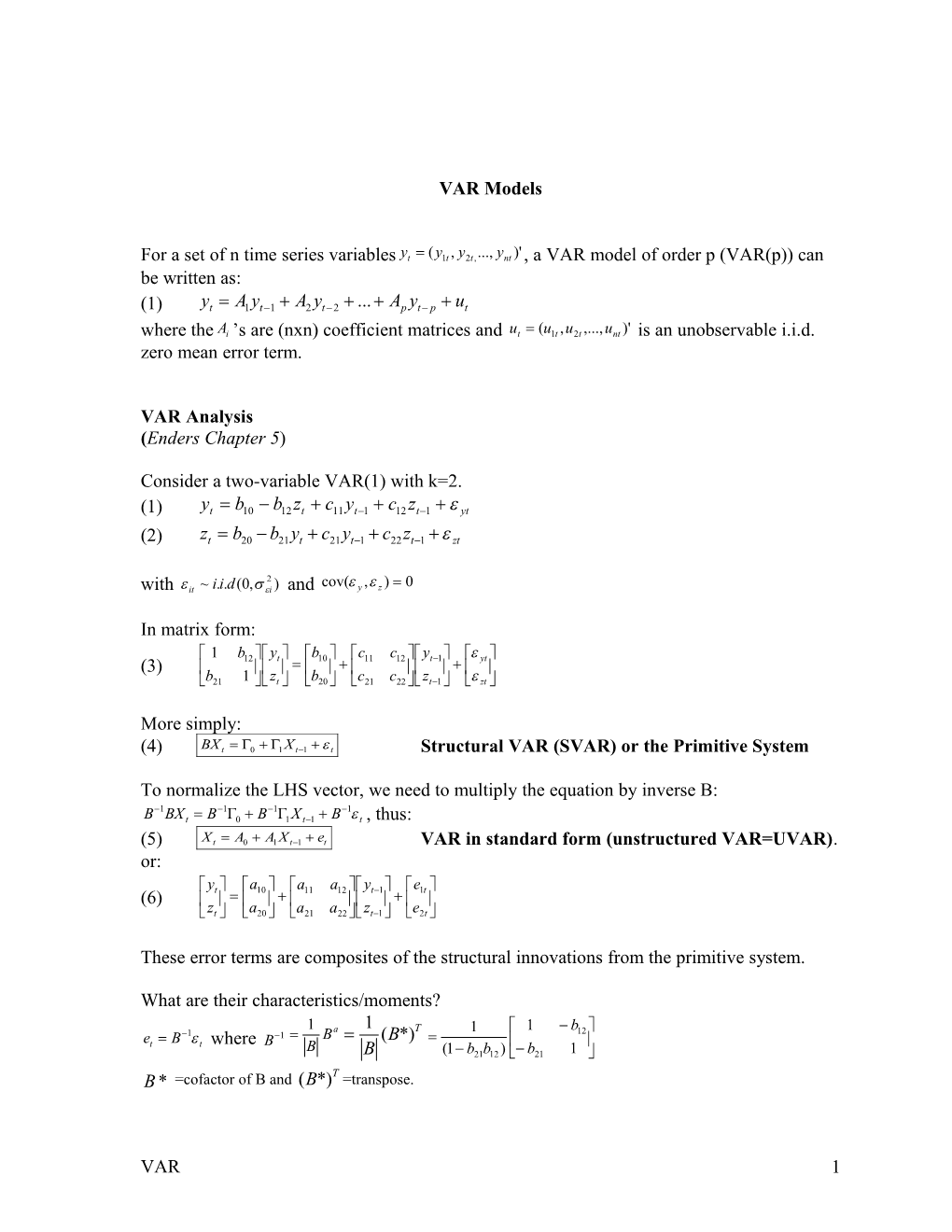 Consider a Two-Variable VAR(1) with K=2