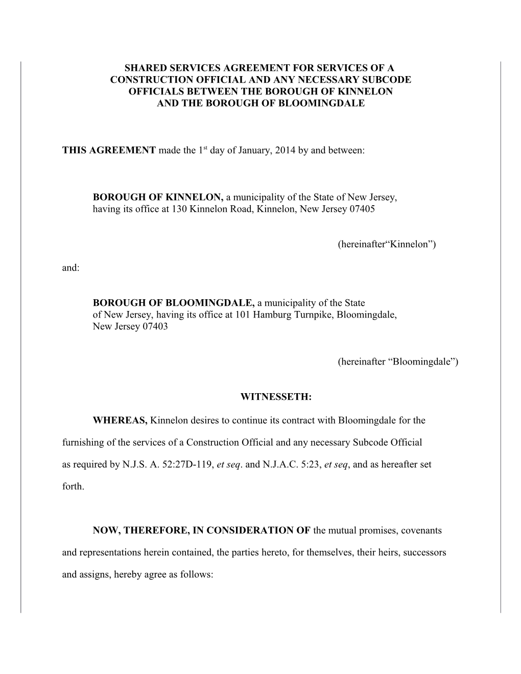 Shared Services Agreement for Services of A
