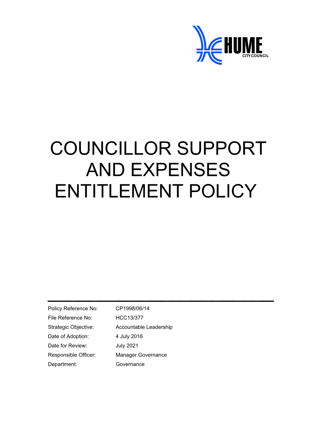 Councillor Support and Expenses Entitlement Policy