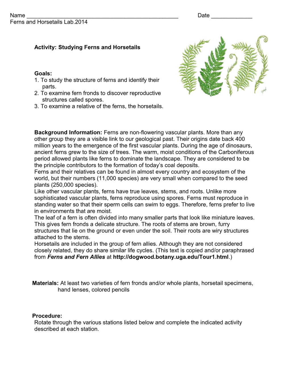 1. to Study the Structure of Ferns and Identify Their