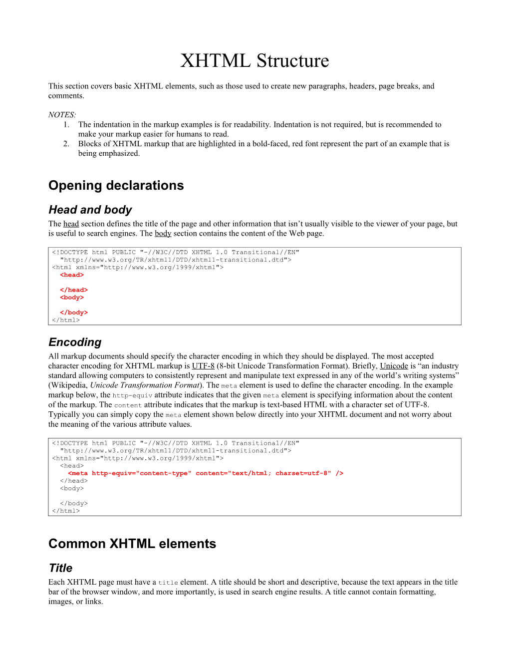 XHTML - Basic XHTML Structure