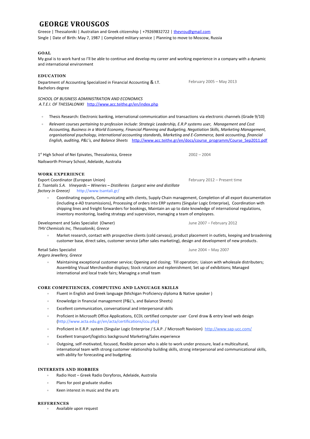 Resume for Recent College Graduate