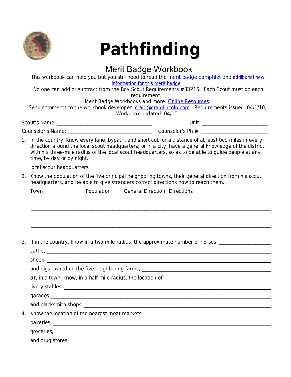 Pathfinding P. 1 Merit Badge Workbookscout's Name: ______