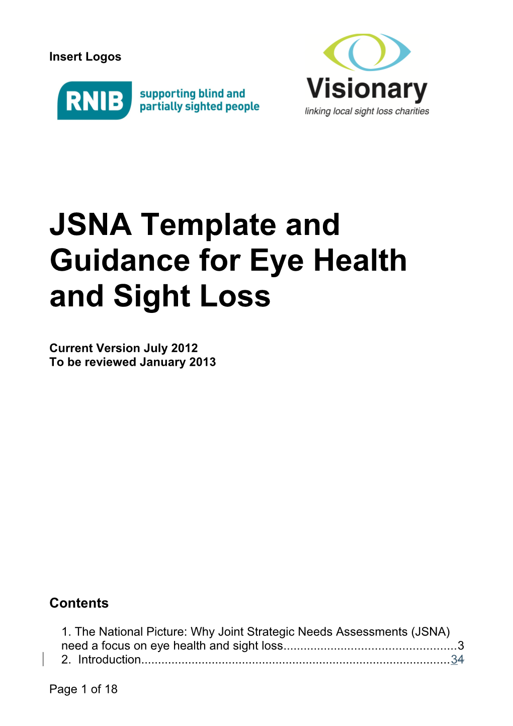 JSNA Guidance for Eye Health and Sight Loss