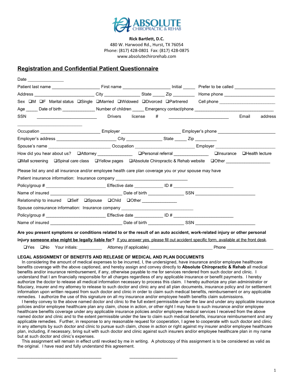 Registration and Confidential Patient Questionnaire