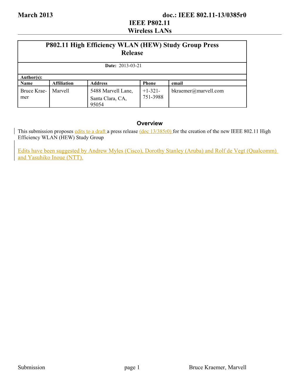 Creation of New IEEE 802.11 High Efficiency WLAN Study Group