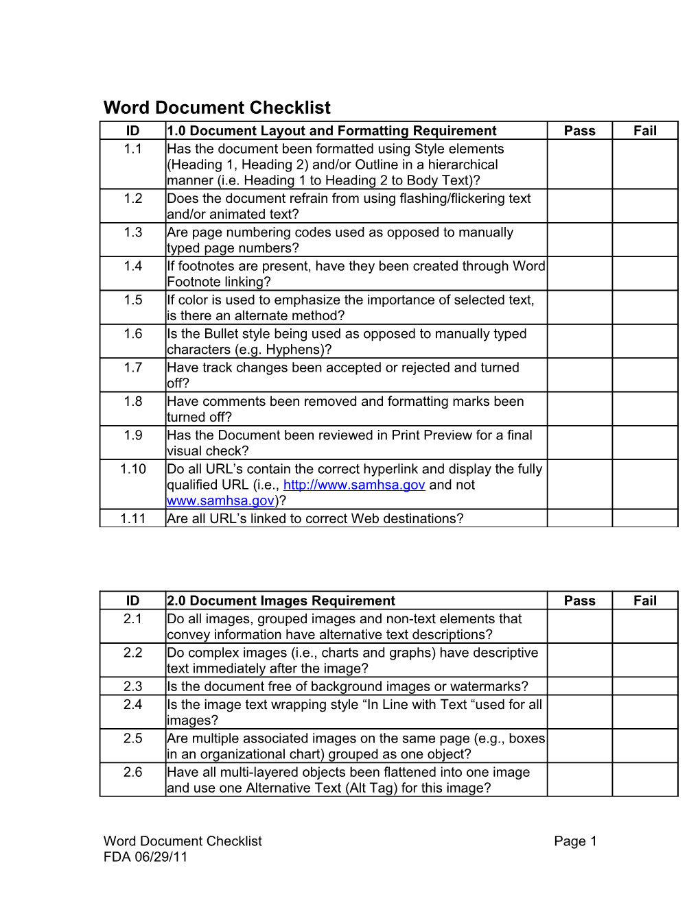 Word Document Checklist