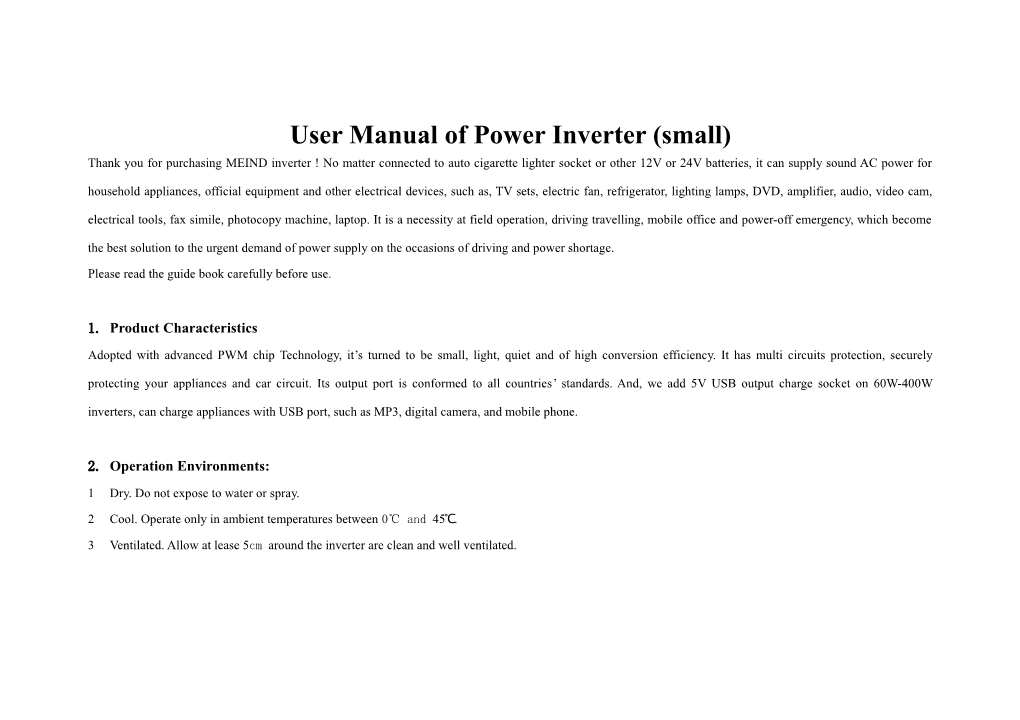 User Manual of Power Inverter(Small)