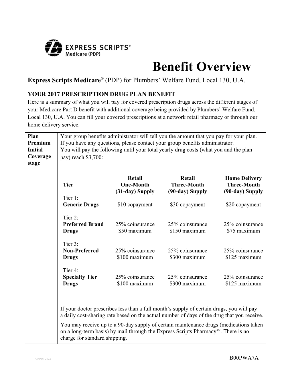 Your 2017Prescription Drug Plan Benefit