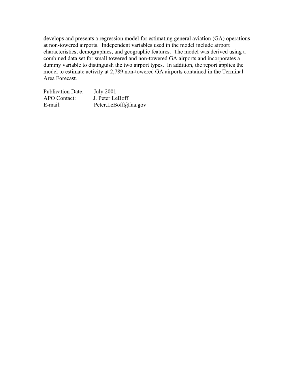 Model for Estimating General Aviation Operations at Non-Towered Airports Using Towered