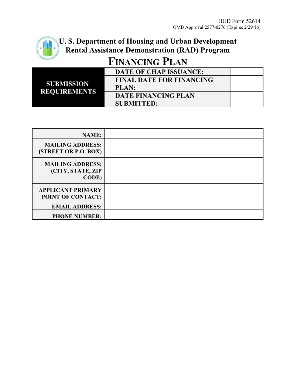 Rental Assistance Demonstration (RAD) Program Financing Plan
