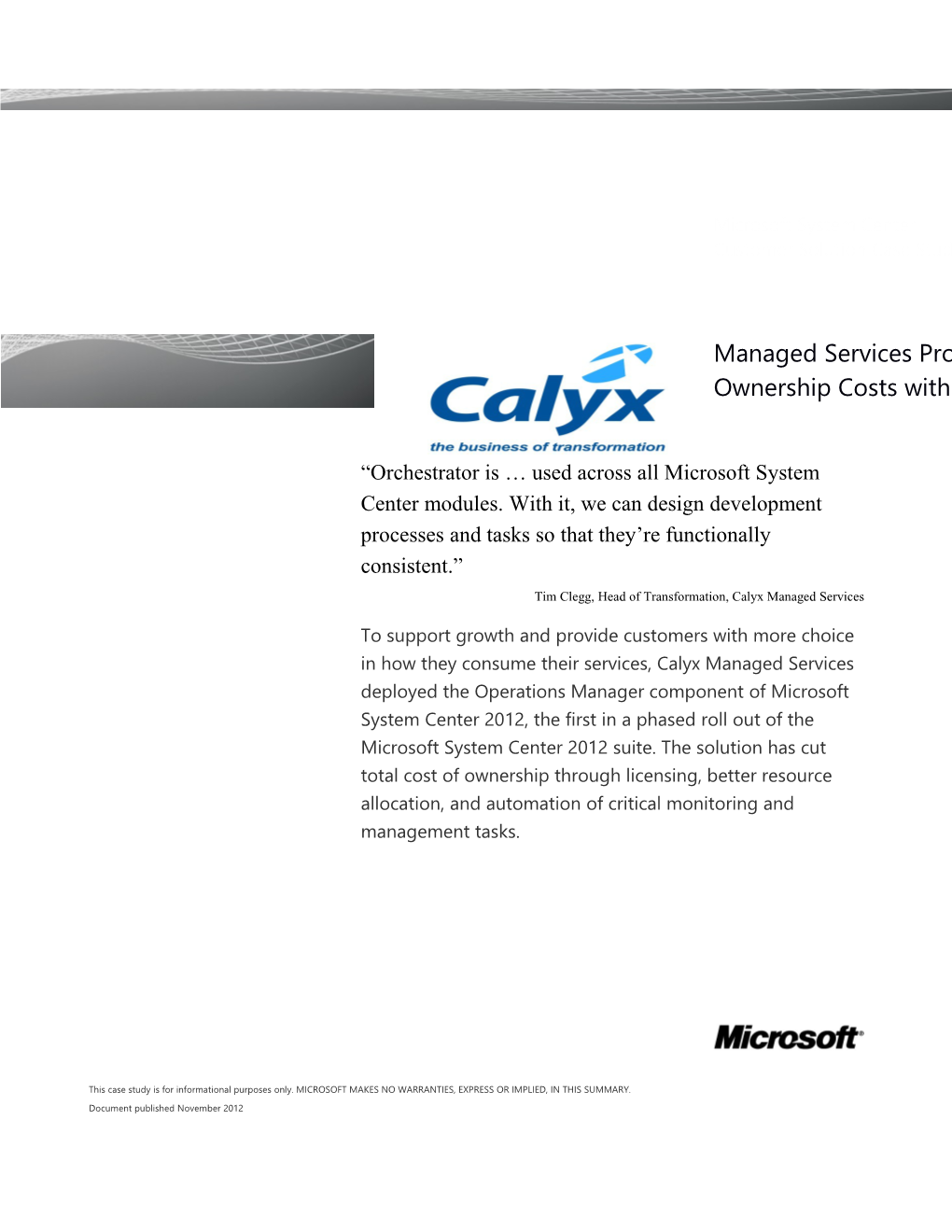 Writeimage CSB Managed Services Provider Reduces Ownership Costs with Operations Tool