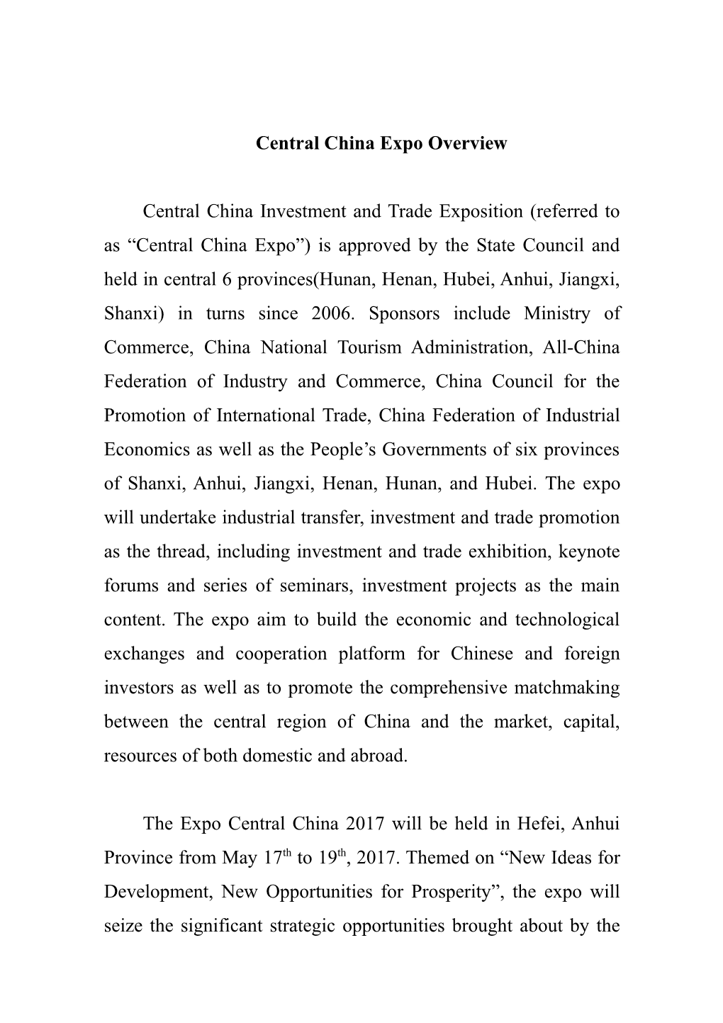 Central China Expo Overview
