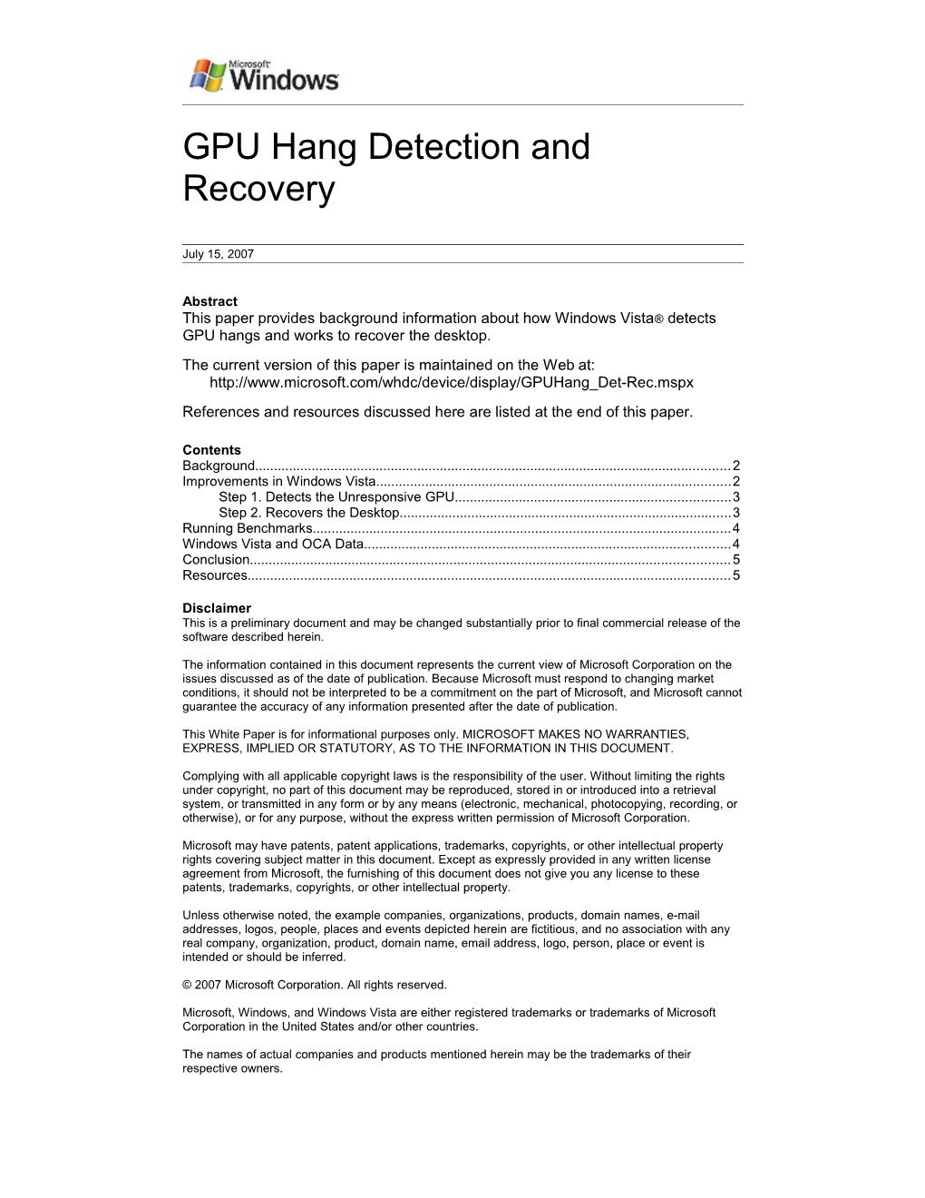 GPU Hang Detection and Recovery