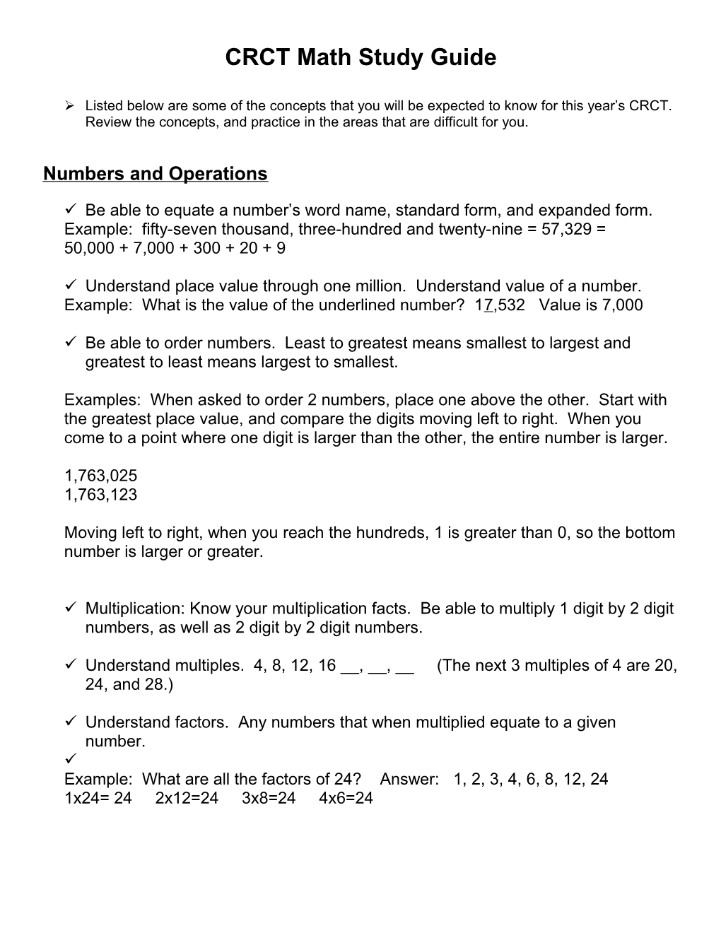 CRCT Math Study Guide