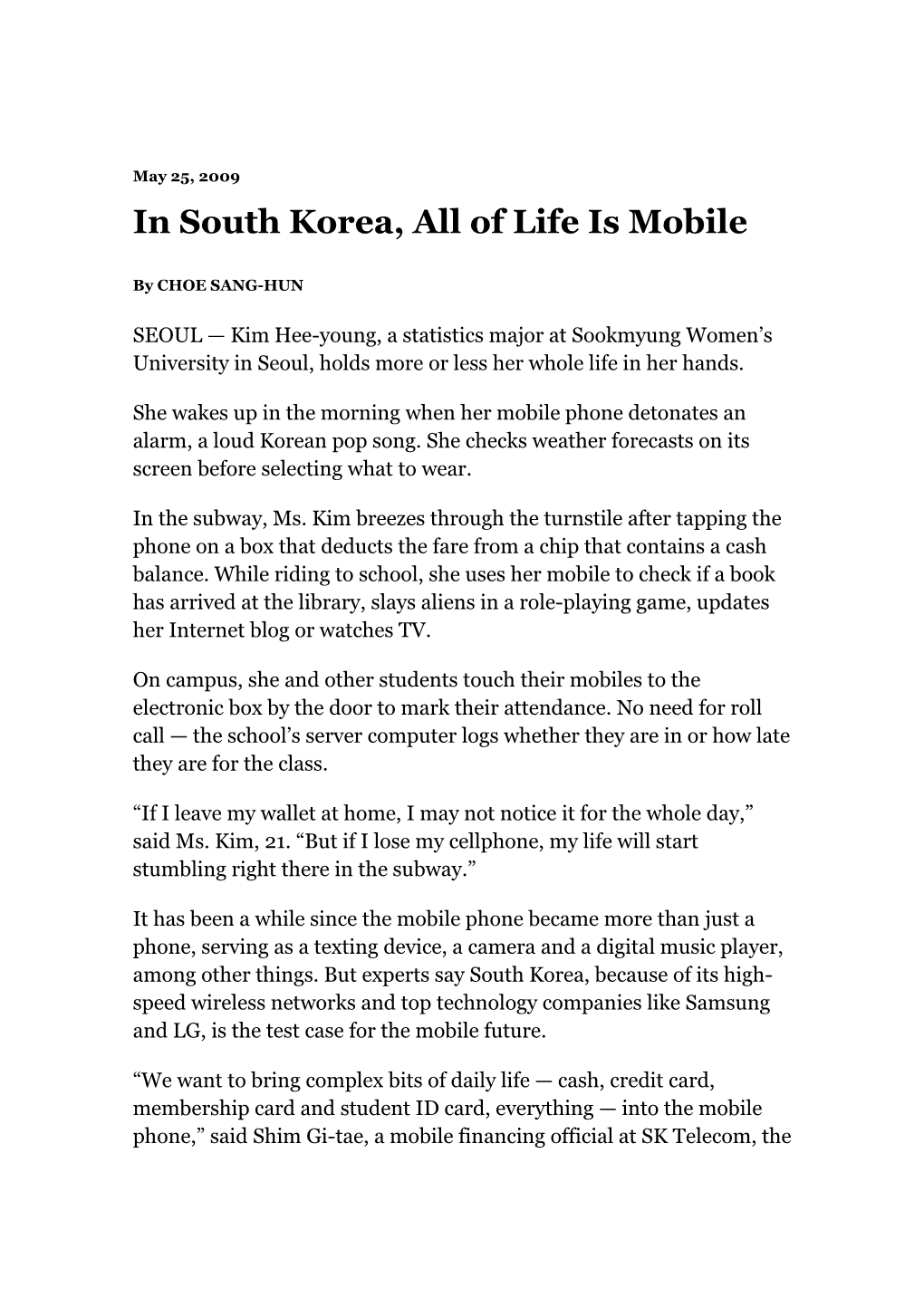 In South Korea, All of Life Is Mobile