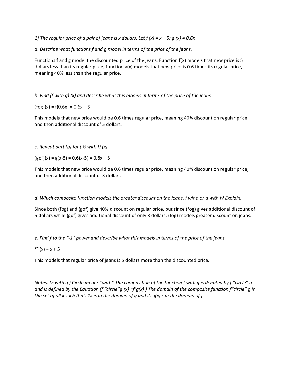 1) the Regular Price of a Pair of Jeans Is X Dollars. Let F (X) = X 5; G (X) = 0.6X