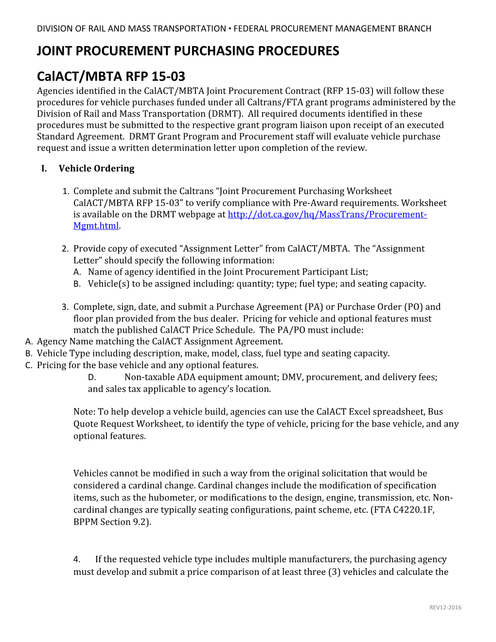 Caltrans DMT Federal Vehicle Procurement Process