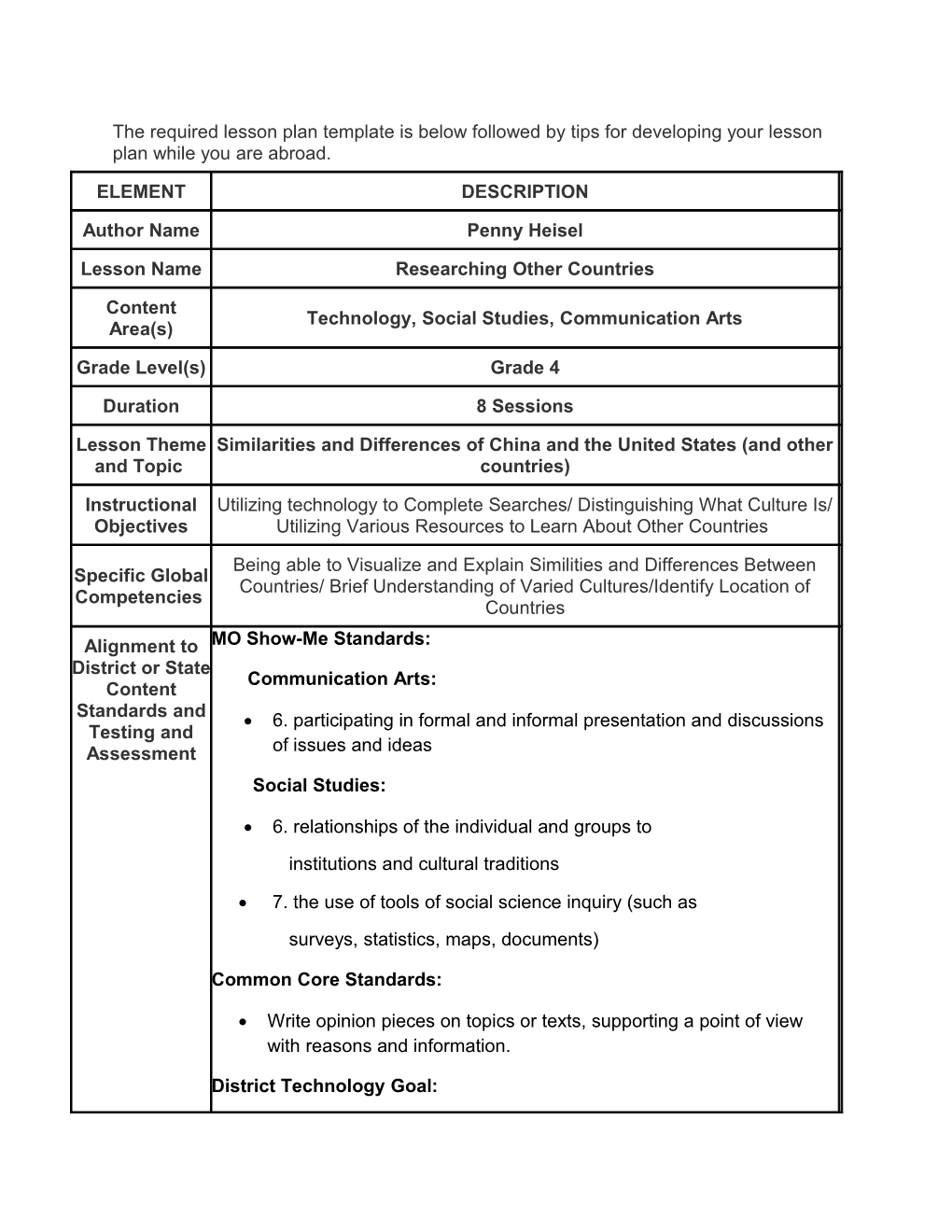The Required Lesson Plan Template Is Below Followed by Tips for Developing Your Lesson