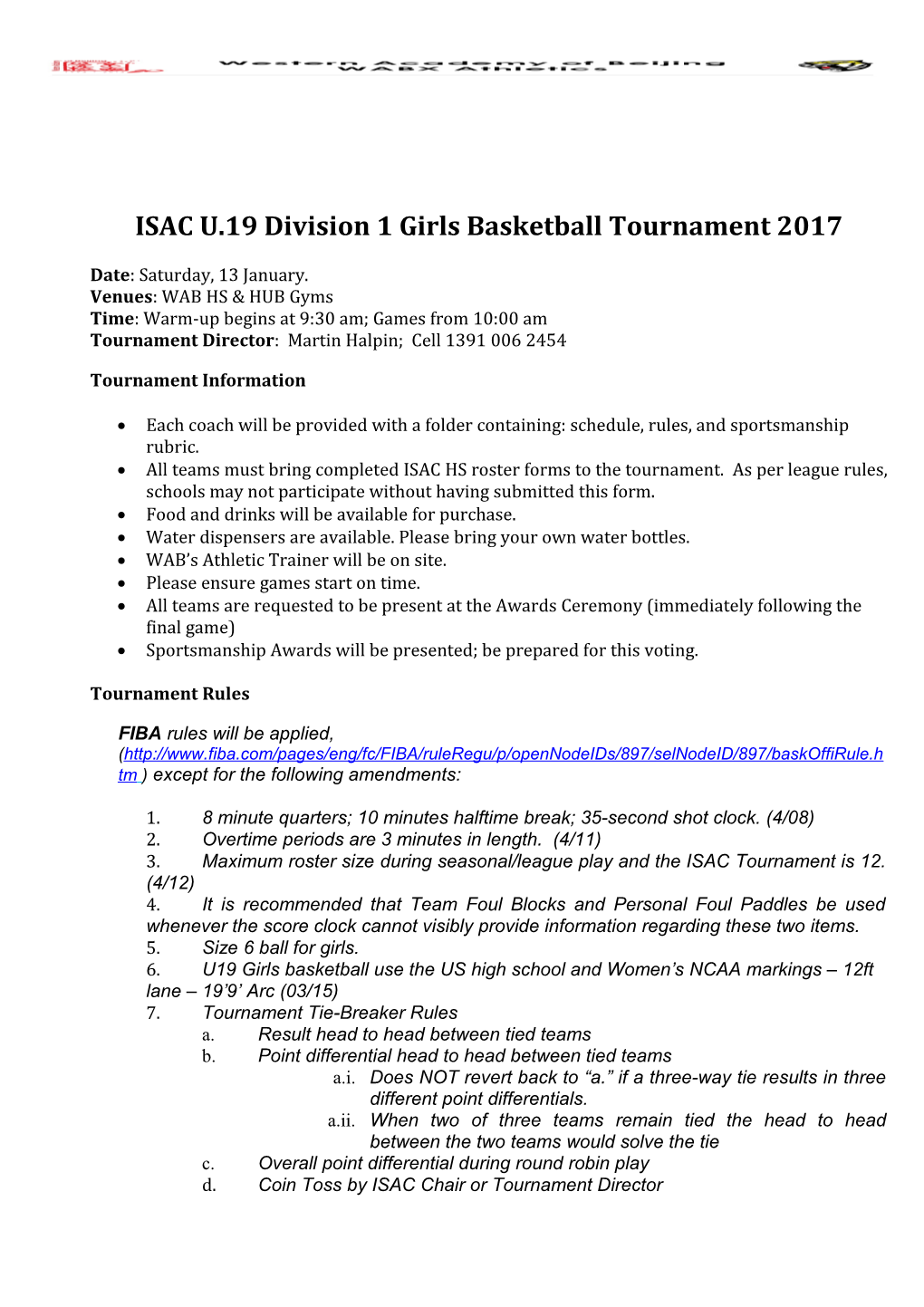 ISAC U.19 Division 1 Girls Basketball Tournament 2017