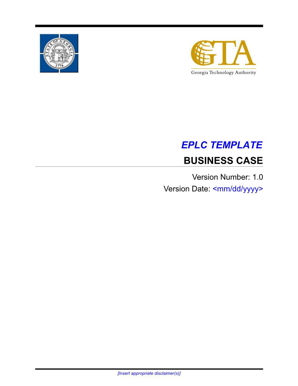 EPLC Templatebusiness Caseversion: 1.0Error! Unknown Document Property Name