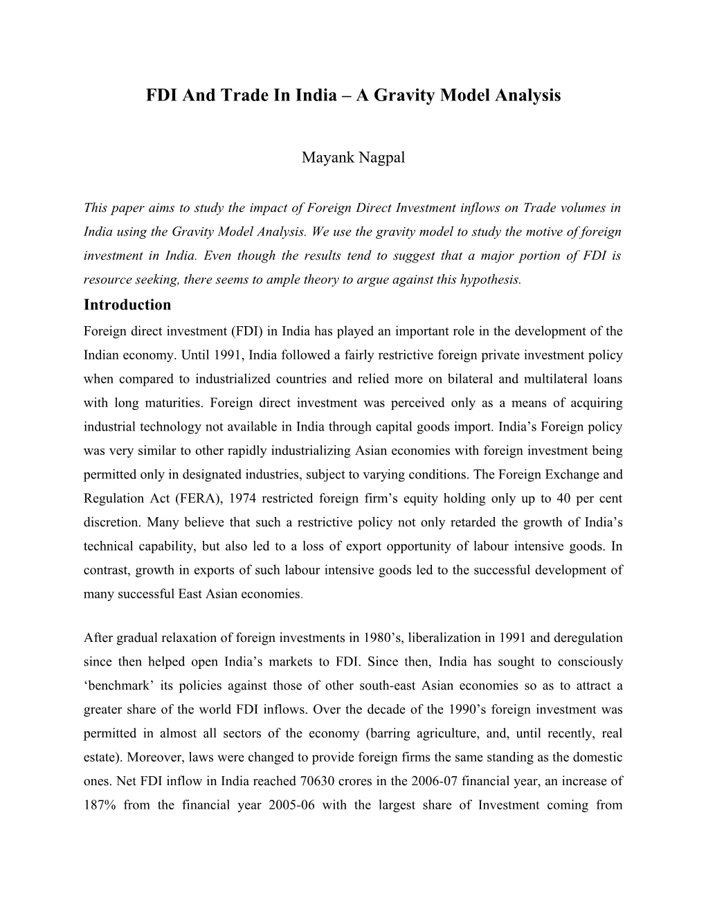 FDI and Trade in India a Gravity Model Analysis