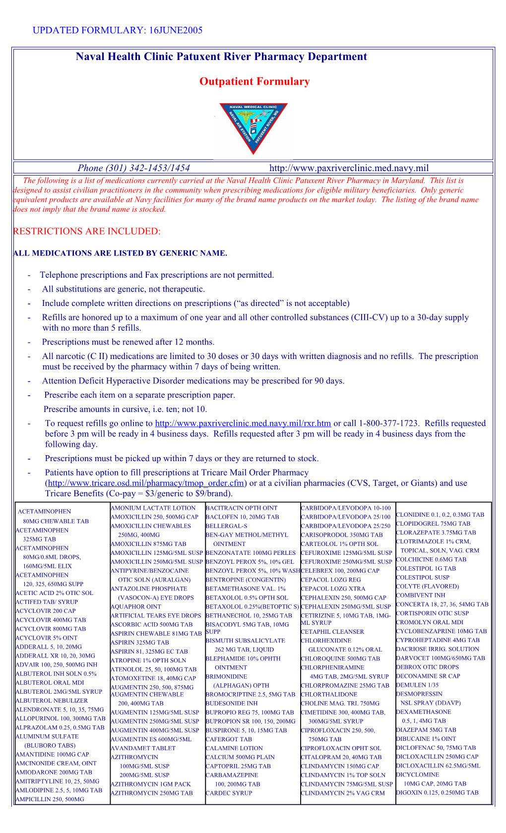 Updated Formulary: 16June2005