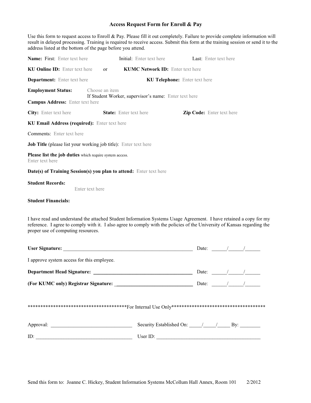 Access Request Form for Enroll & Pay