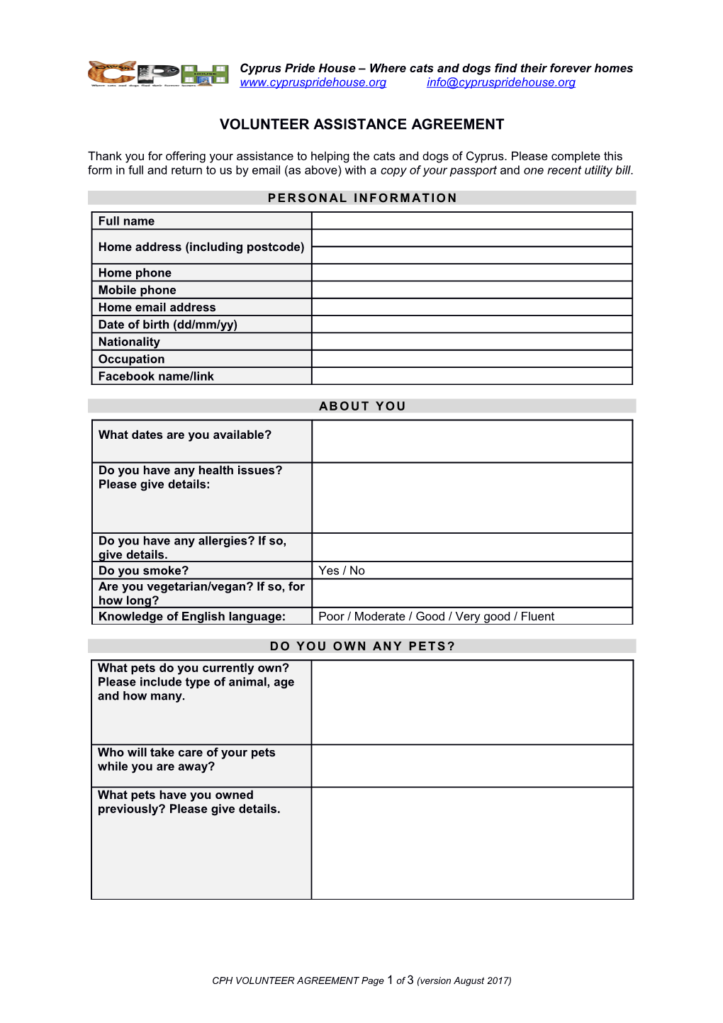 Volunteer Assistance Agreement