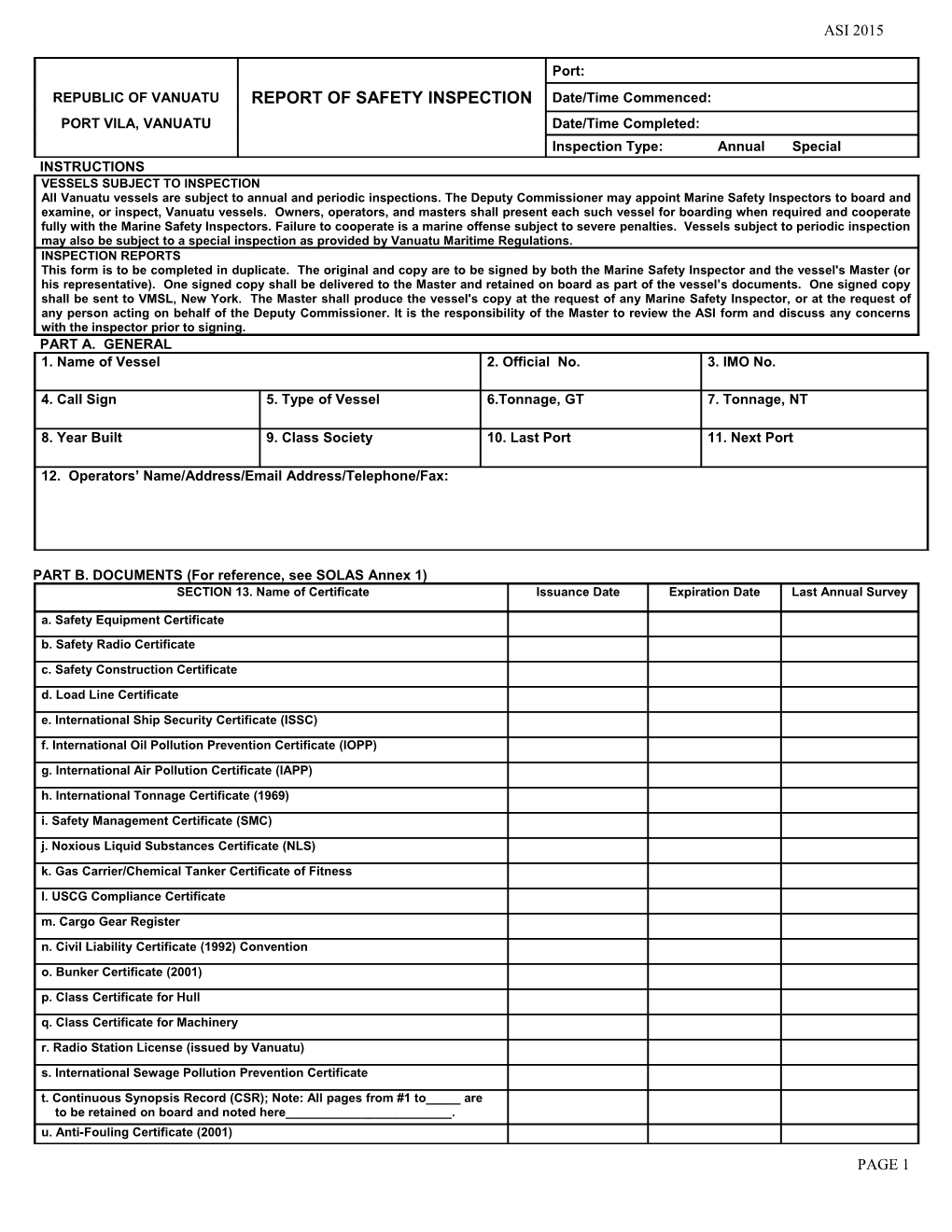 PART B. DOCUMENTS (For Reference, See SOLAS Annex 1)