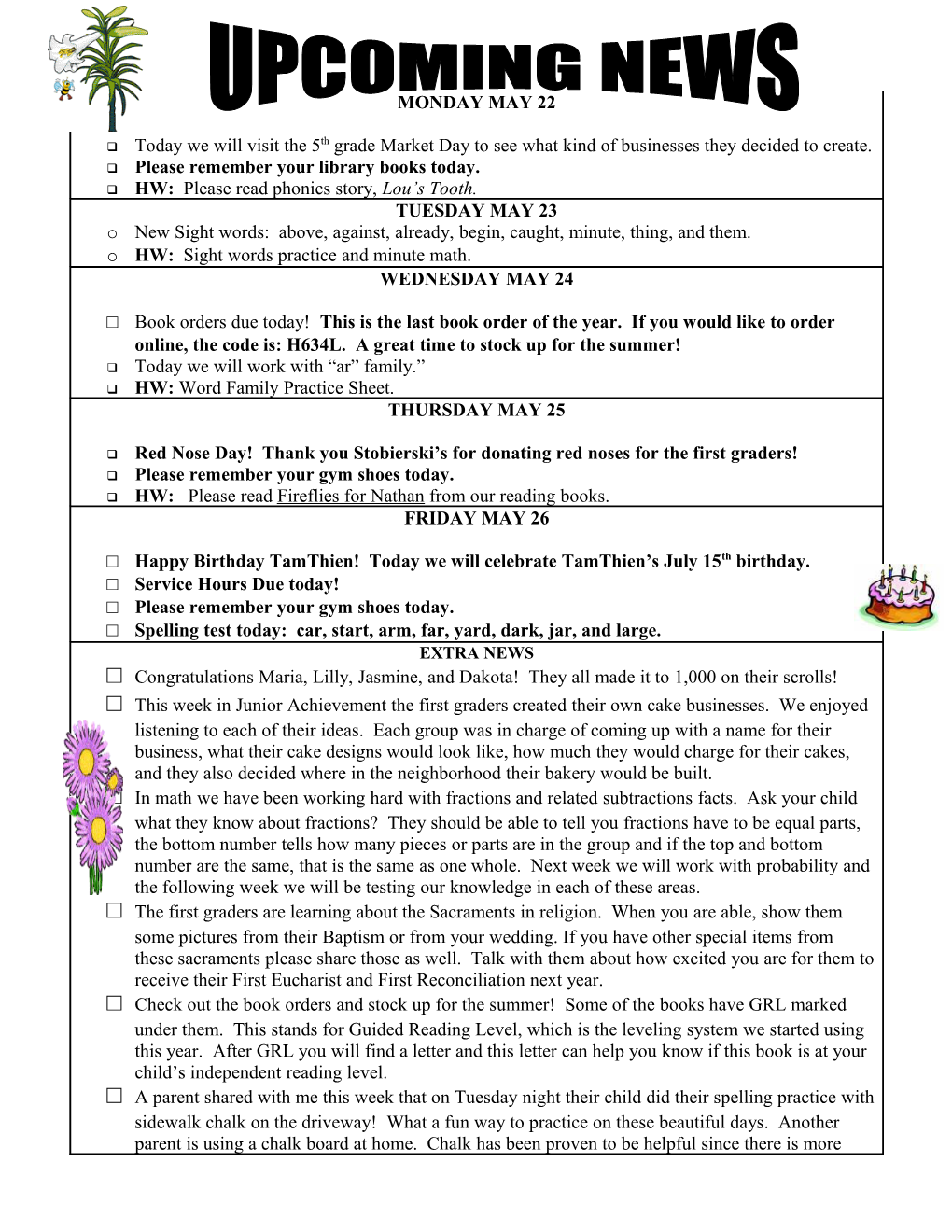 HW: Sight Words Practice and Minute Math