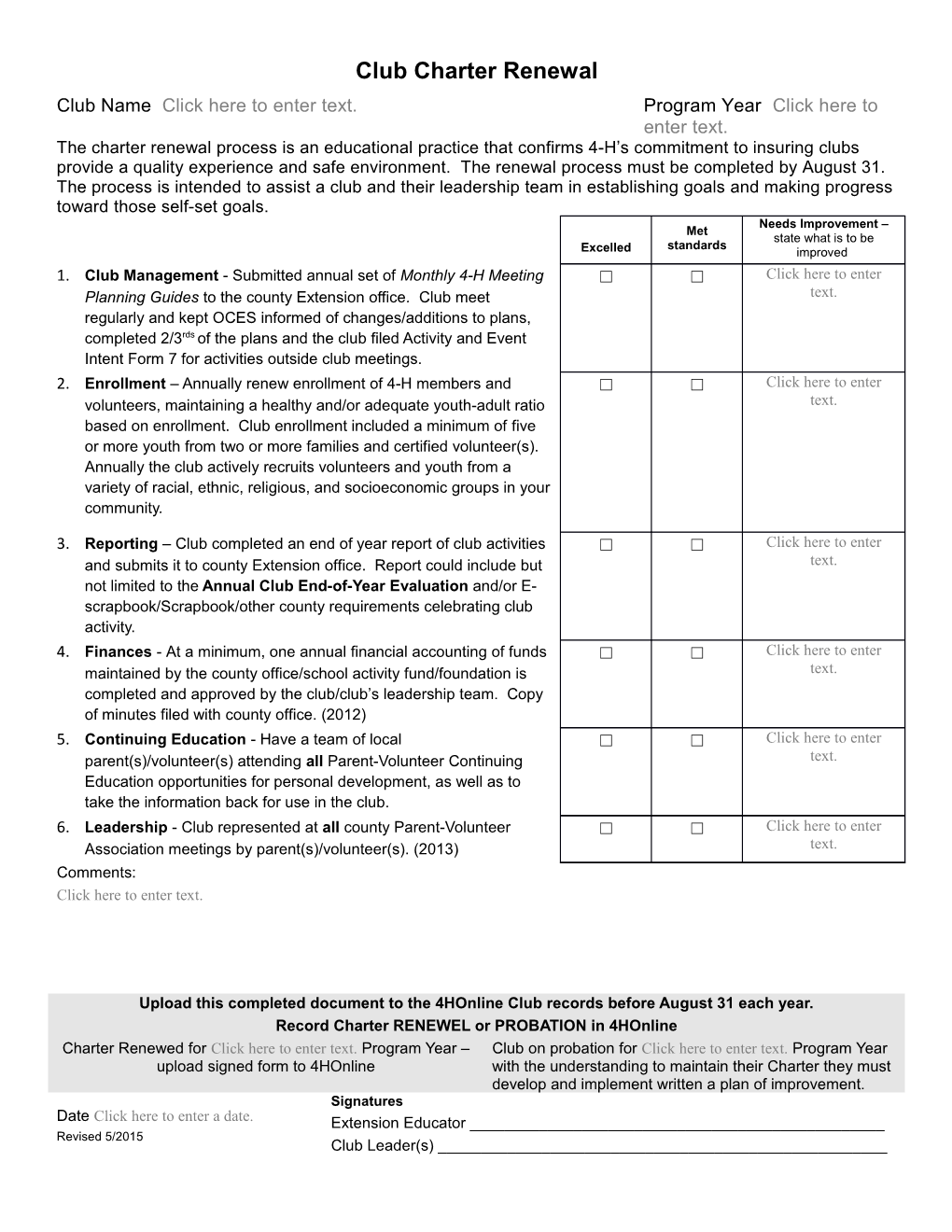 Club Charter Renewal