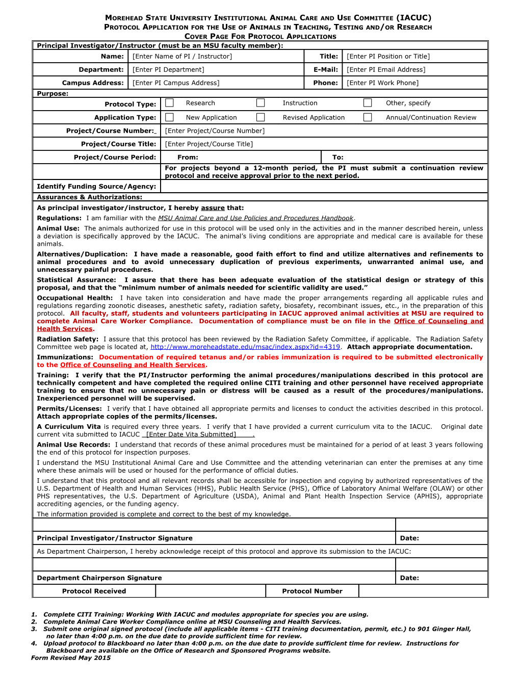 Application Form Revised May 2015