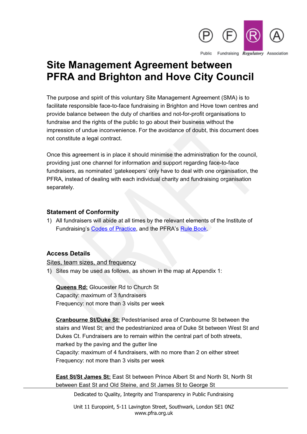 Site Agreement Between PFRA And