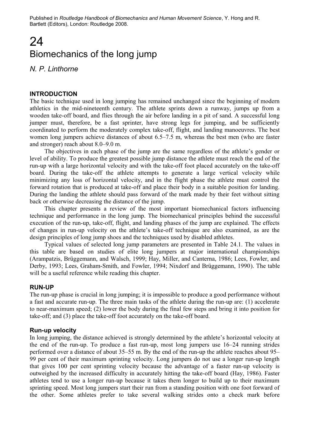 Biomechanics of the Long Jump