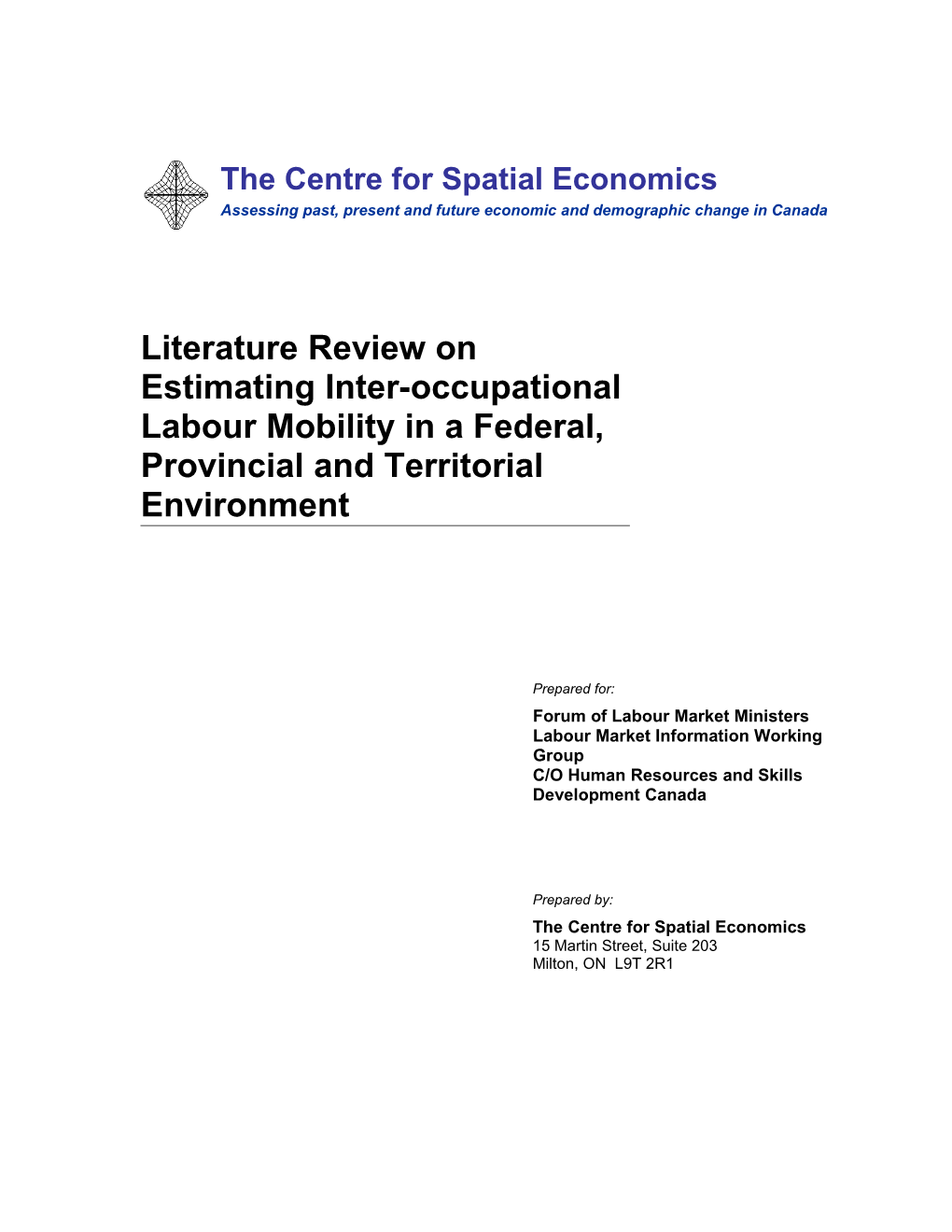 Literature Review Onestimating Inter-Occupational Labour Mobility Ina Federal, Provincial