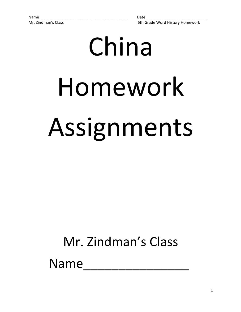 Mr. Zindman S Class 6Th Grade Word History Homework