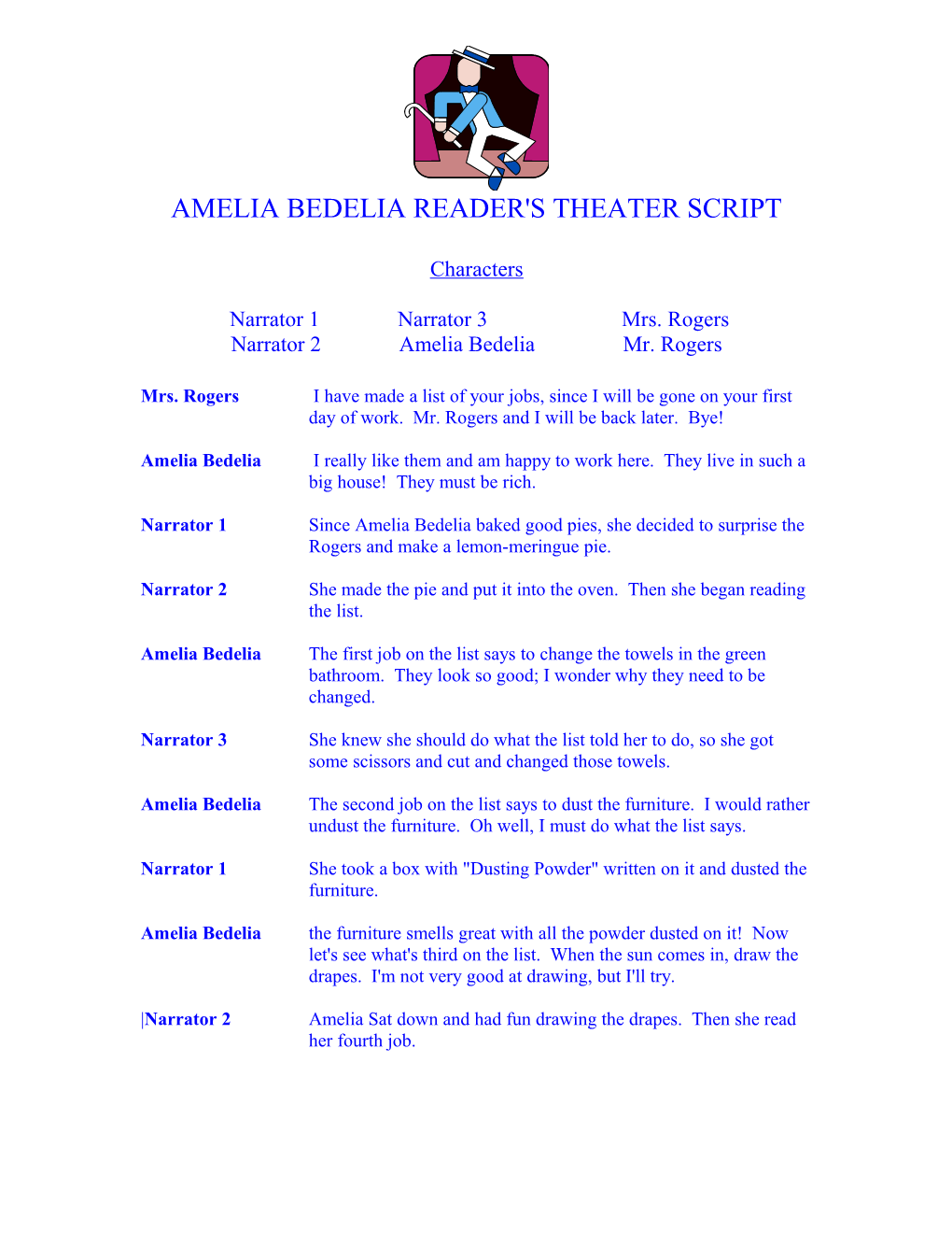 Amelia Bedelia Reader's Theater Script