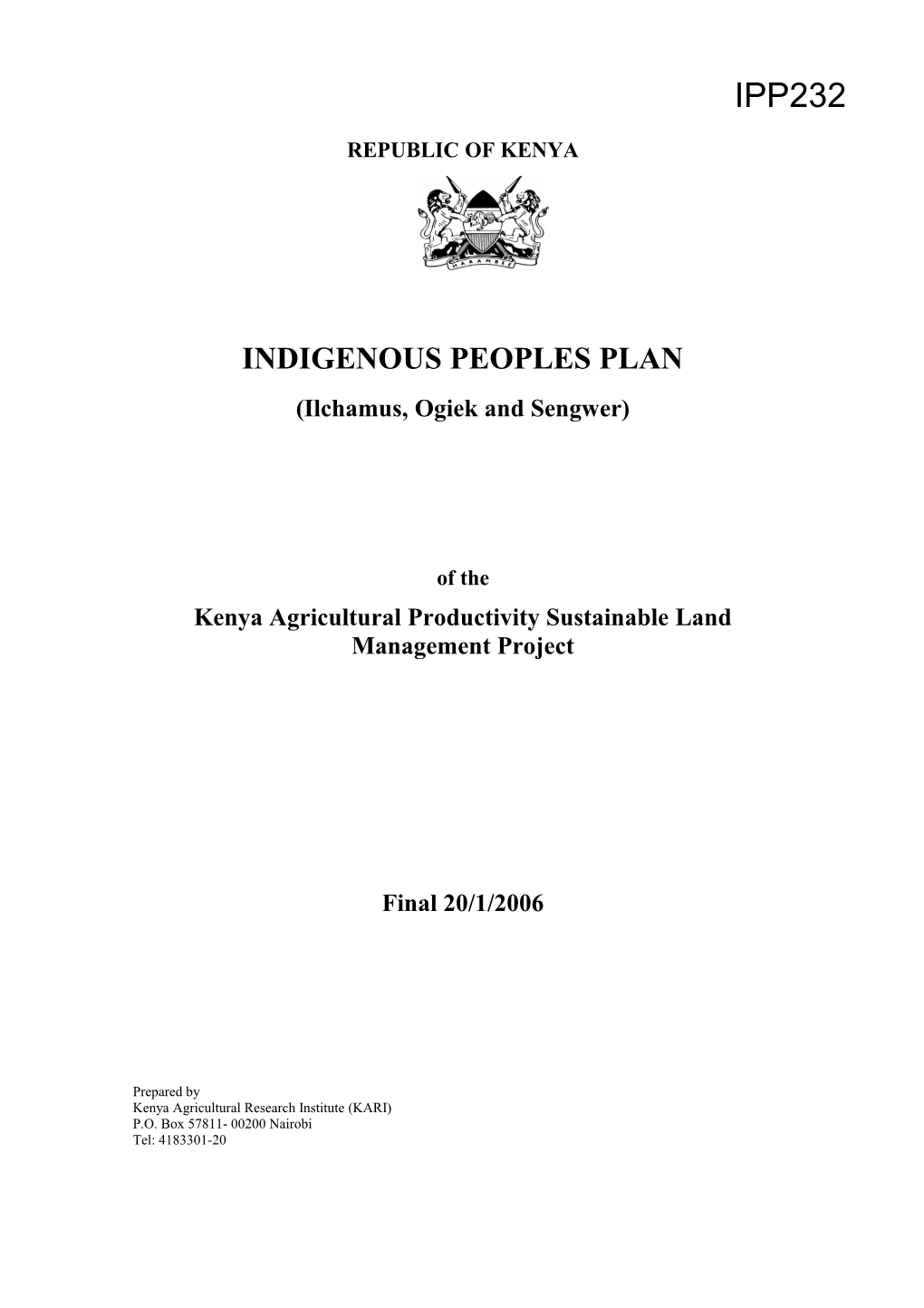 KARI: Indigenous Peoples Plan for the KAP-SLM Project in Kenya