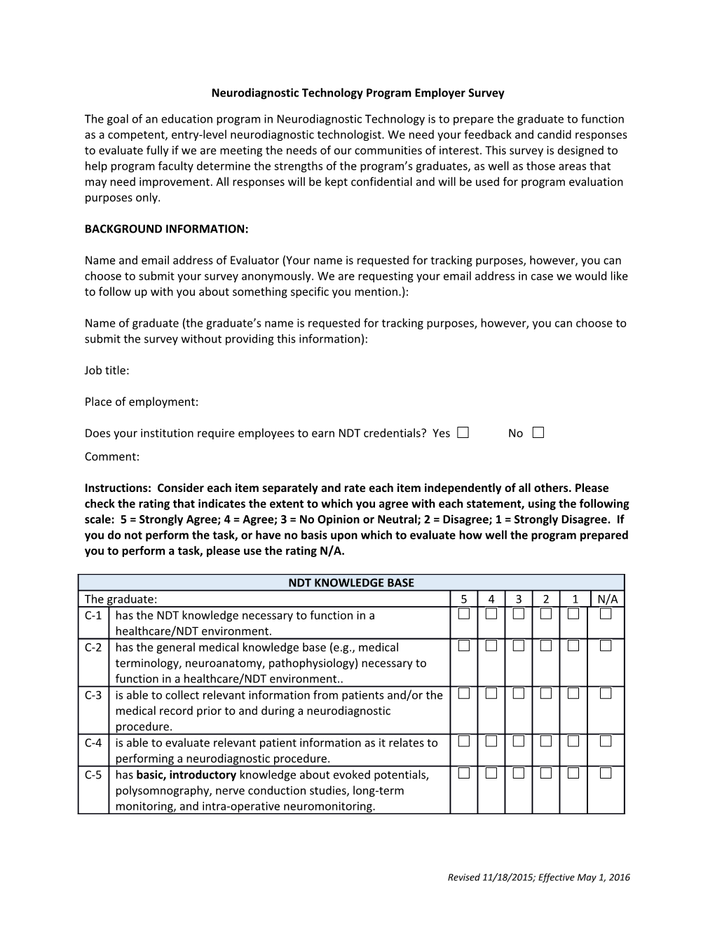 Neurodiagnostic Technology Program Employer Survey